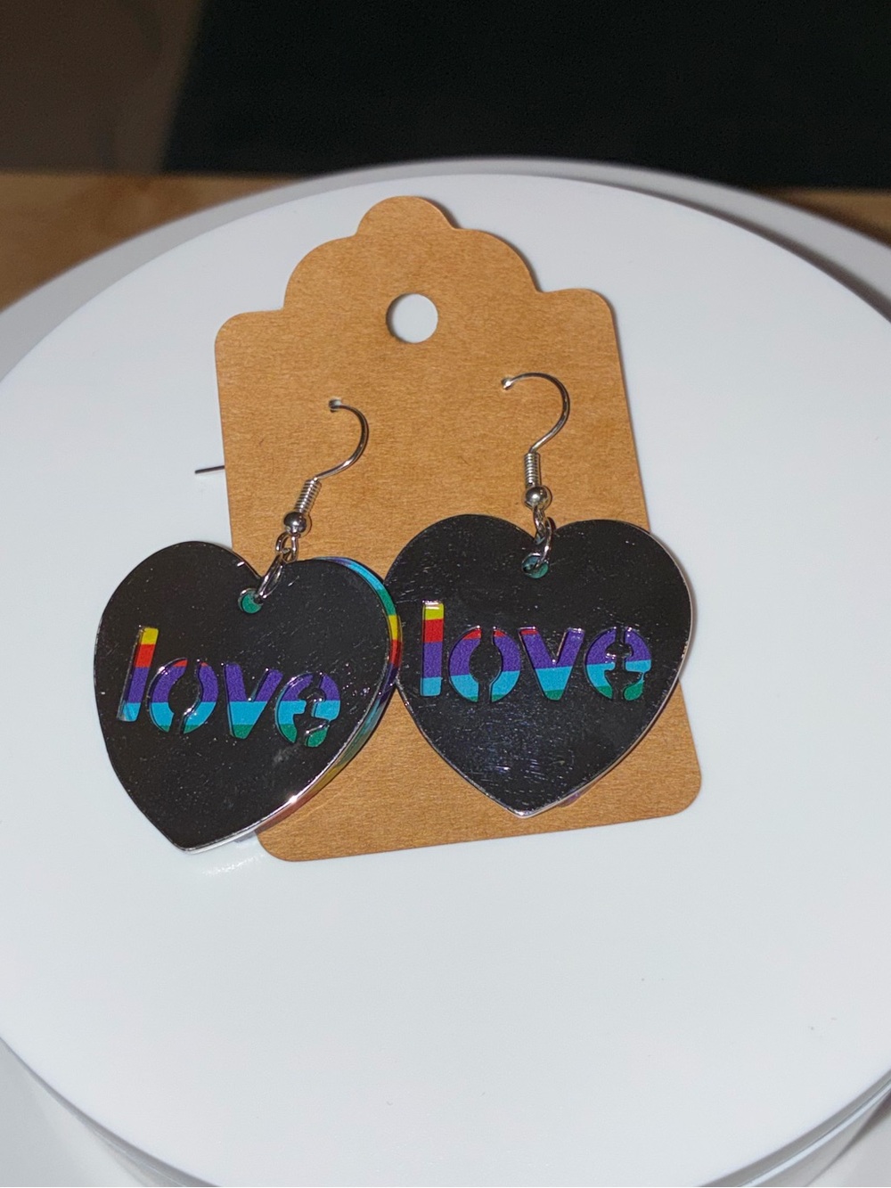 Holographic 'Love' Heart Dangle Earrings